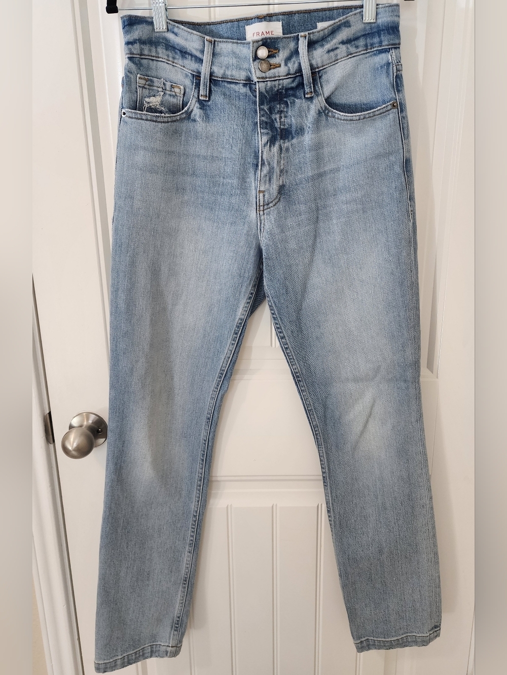FRAME Le Sylvie Slender Straight Jeans Size 27 Light Wash High Rise Denim - Picture 2 of 12
